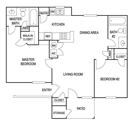 Two Bedroom Two Bath Floor Plan at Waller Hillside Affordable Apartments in Waller TX
